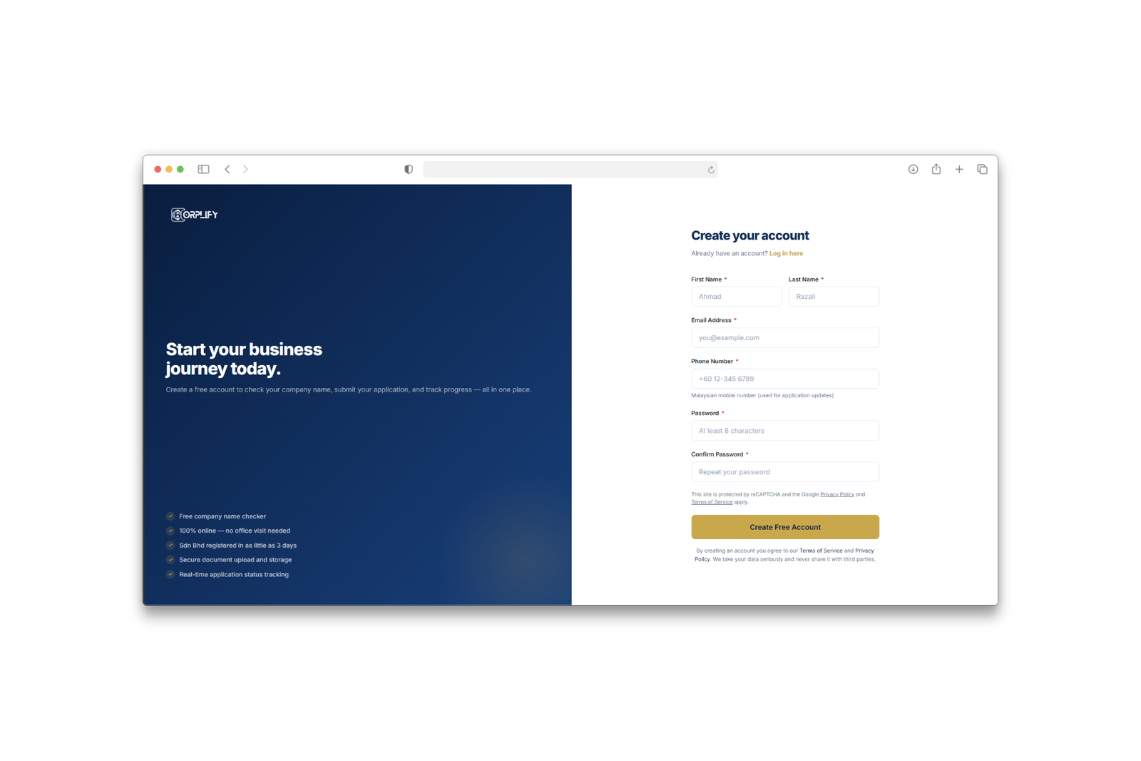 Signup screen with OTP verification