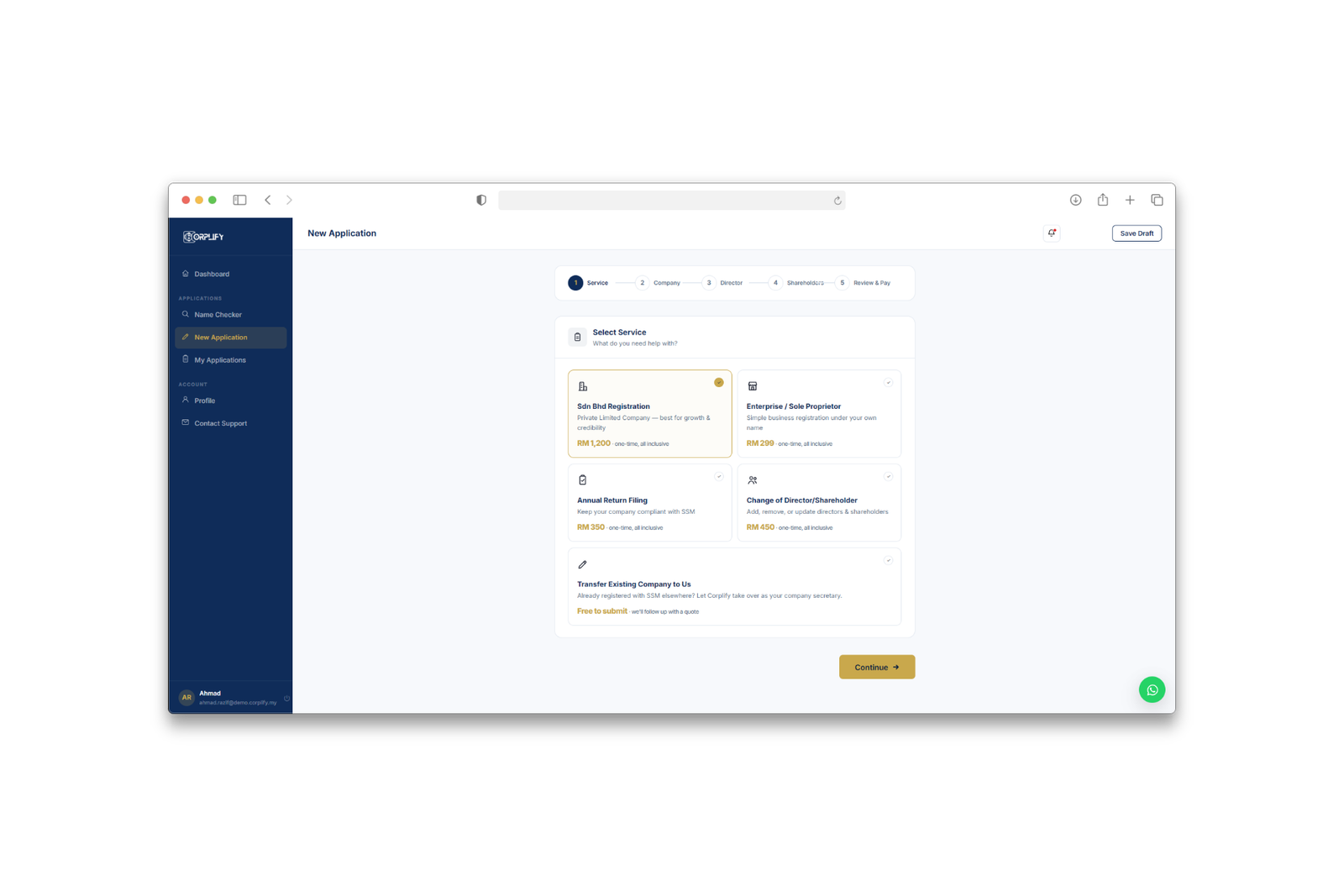 Multi-step company registration form