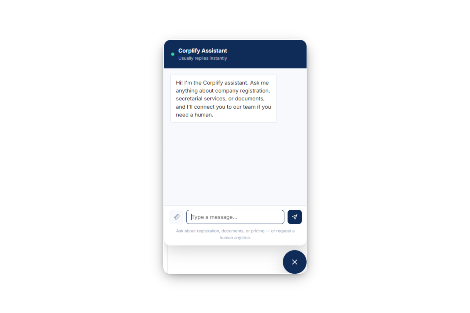 Live chat widget with human escalation