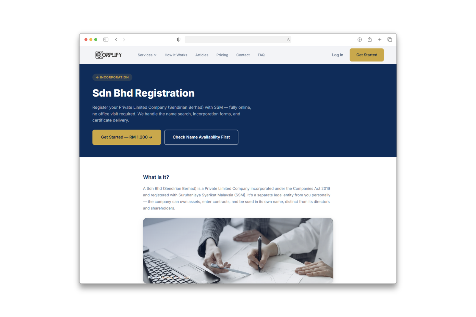 Service landing page